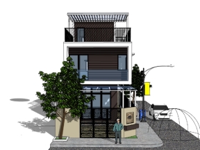 Model sketchup mẫu nhà phố 3 tầng 5.65x32m