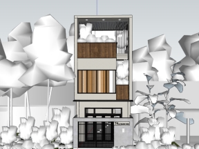 Model sketchup mẫu nhà phố 3 tầng 5x11.85m