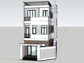 Model sketchup mẫu nhà phố 3 tầng 6.3x12.8m