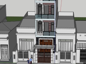 Model sketchup mẫu nhà phố 3 tầng diện tích thiết kế 4x14.1m