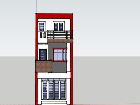 Model sketchup nhà 3 tầng kích thước 4x13m