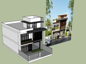 Model sketchup nhà biệt thự 2 tầng 10x20m đẹp