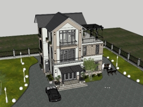 Model sketchup nhà biệt thự 3 tầng 8.5x11.2m