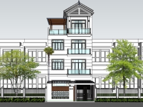 Model sketchup nhà biệt thự phố 4 tầng 7.6x8.7m