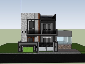 Model sketchup nhà ở 2 tầng 12x14.2m