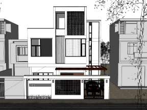 Model sketchup nhà ở phố 3 tầng 10x11.2m