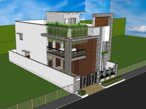 Model sketchup nhà phố 2 tầng kích thước 7.2x17.7m