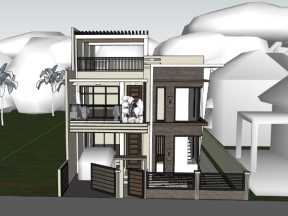Model sketchup nhà phố 3 tầng 7.85x13.75m