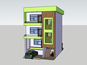 Model sketchup nhà phố 3 tầng 7x8.85m
