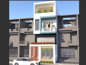 Model sketchup nhà phố 3 tầng có gác lửng 5x13.75m
