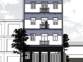 Model sketchup nhà phố 4 tầng kích thước 9.5x34m