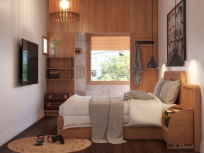 Model sketchup nội thất phòng ngủ hiện đại cao cấp gam màu ấm