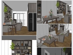 Model sketchup Phòng khách + bàn làm việc kết hợp gian tủ thờ