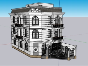 Model sketchup thiết kế bản vẽ nhà biệt thự 3 tầng 10x20m