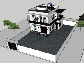 Model Sketchup thiết kế biệt thự 2 tầng 10.5x10.7m hiện đại