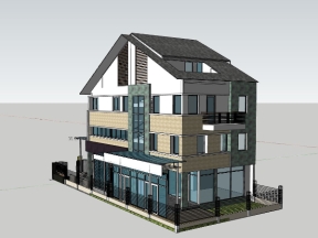 Model sketchup thiết kế chung cư 3 tầng công ty xây dựng 7.5x15.5m