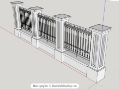 Model sketchup thiết kế hàng rào sắt kích thước trụ 500x500x2100mm