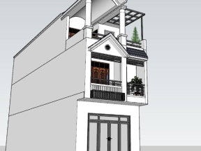 Model sketchup thiết kế nhà phố 3 tầng hiện đại ren thực tế