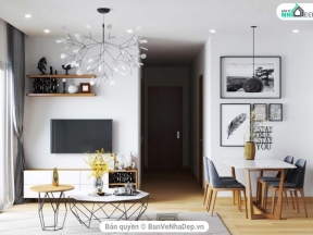 Model Sketchup thiết kế nội thất phòng khách chung cư đơn giản