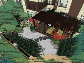 Model sketchup tiểu cảnh sân vườn đẹp mắt