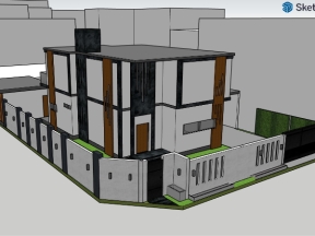 Model sketchup việt nam mẫu nhà phố 2 tầng 8.35x12.5m