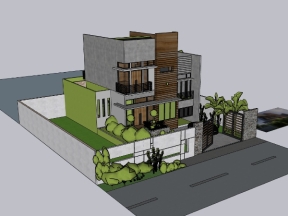 Model sketchup việt nam mẫu nhà phố 2 tầng 9.5x10m