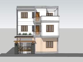 Model sketchup việt nam mẫu nhà phố 3 tầng 7.3x9.5m