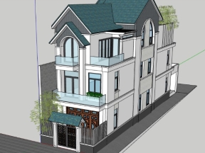 Model sketchup việt nam mẫu nhà phố 3 tầng kích thước xây dựng 6x22m