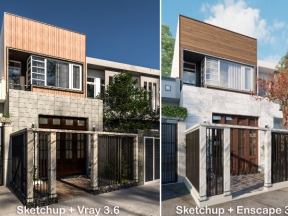 Model SU 2018 + Enscape 3.2 Pre Nhà phố 2 tầng 5x15m