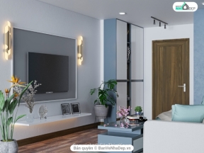 Model su 2019 nội thất phòng khách + bếp tòa nhà chung cư