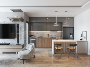 Model su 2020 + vray nội thất phòng khách + bếp + bàn ăn