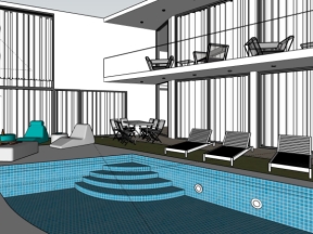 Model su file phối cảnh bể bơi mẫu biệt thự 2 tầng