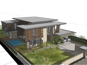 Model su nhà biệt thự 2 tầng mái bằng có bể bơi 22.2x16.5m