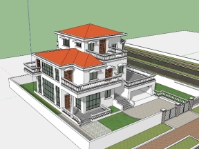 Model su nhà biệt thự 3 tầng diện tích xây dựng 13.7x14.8m