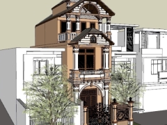 Model Su phối cảnh nhà phố 3 tầng cổ kiểu pháp