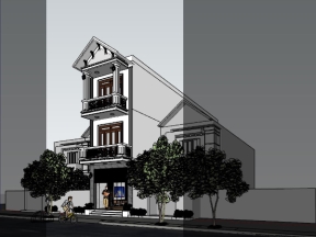 Model thiết kế 3d su nhà phố 3 tầng 4.2x33.9m, kèm ảnh demo mặt bằng