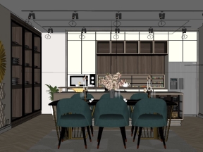 Model thiết kế nội thất phòng khách và bếp