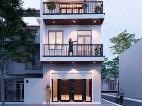 Nhà 2 tầng 1 tum 5x16m gồm file cad điện nước , kiến trúc , kết cấu