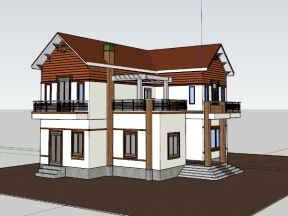 Nhà 2 tầng 15x18m model sketchup