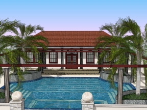 Nhà biệt thự 1 tầng có hồ bơi 7.7x12.7m model su