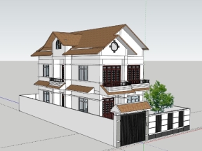 Nhà biệt thự 2 tầng 10x19.8m dựng model sketchup đẹp