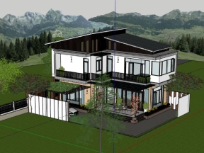 Nhà biệt thự 2 tầng 12x7.7m dựng model sketchup