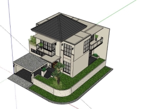 Nhà biệt thự 2 tầng 13x11m dựng model sketchup đẹp