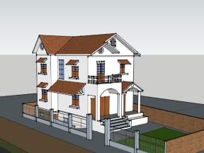 Nhà biệt thự 2 tầng 9x13.5m model sketchup