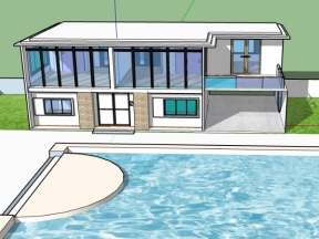 Nhà biệt thự 2 tầng có hồ bơi model sketchup
