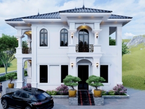 Nhà Biệt thự 2 tầng mái Nhật phong cách tân cổ điển 10x9m – Bố trí khoa học, đầy đủ bản vẽ