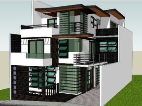 Nhà biệt thự 3 tầng dựng model sketchup mới 10x13m