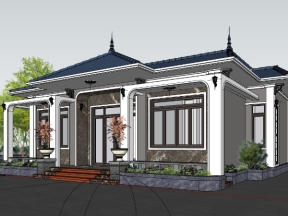 Nhà biệt thự mái nhật 12x10m model sketchup