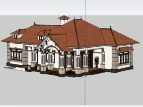 Nhà biệt thự  trệt 17x13m dựng model sketchup 