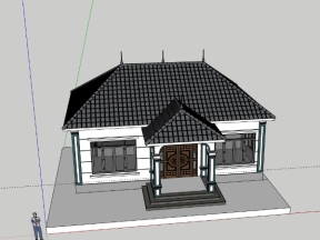 Nhà biệt thự  trệt mái nhật 12x9.1m model sketchup